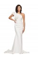 Outlet Ruched Long Sweep Train Crepe Prom Dress with Shoulder Ruffles