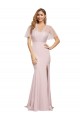 Outlet Crepe Long Sweetheart Neckline Prom Dress with Tulle Overlay Shoulders