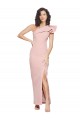 Outlet Full Length One Shoulder Crepe Prom Dress with Side Leg Split