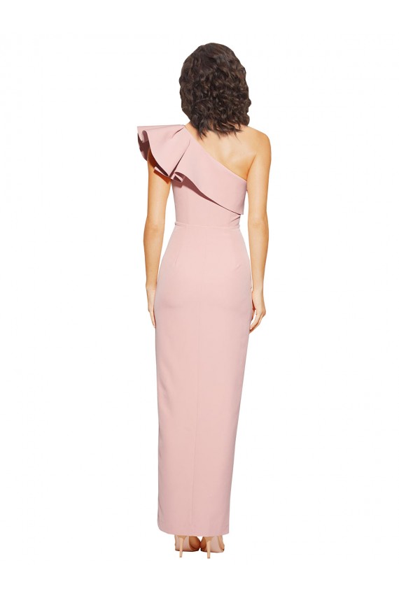 Outlet Full Length One Shoulder Crepe Prom Dress with Side Leg Split