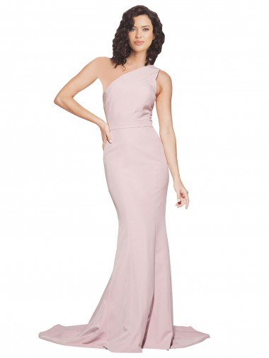 Outlet Long Sweep Train One Shoulder Crepe Prom Dress with Side Leg Split
