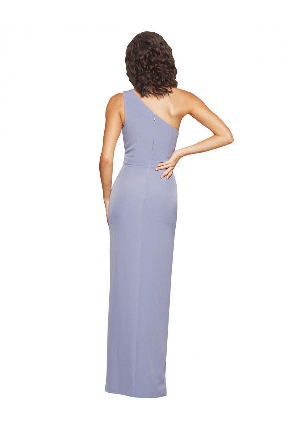 Outlet Floor Length One Shoulder Crepe Prom Dress with Pencil Skirt and Side Split