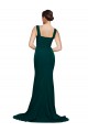 Outlet Fitted Square Neck Long Crepe Prom Dress with Train and Side Split