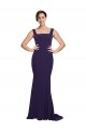 Outlet Square Neck Long Sweep Train Crepe Prom Dress with Thick Straps
