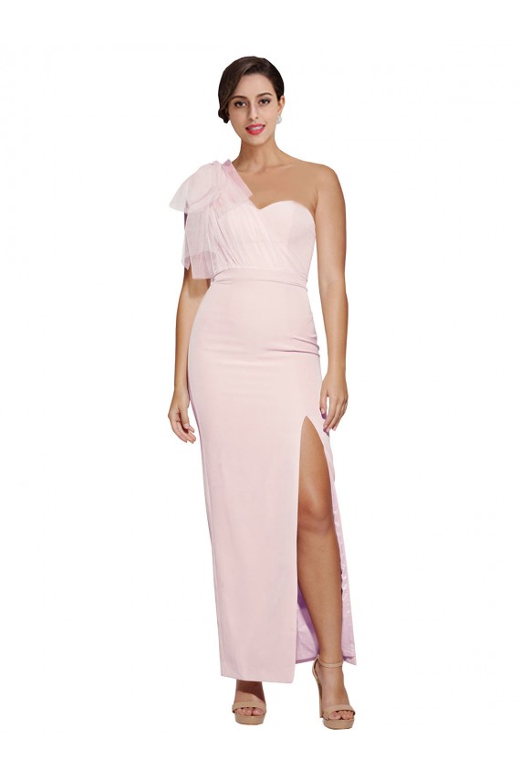 Outlet One Shoulder Tulle Overlay Sweetheart Neckline Long Crepe Prom Dress with Thigh Split