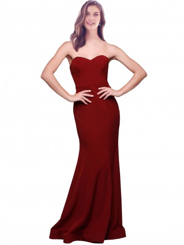Outlet Long Full Length Sweetheart Slim Crepe Prom Dress with Strapless Bodice