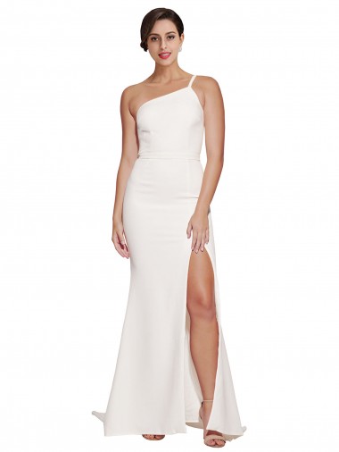 Outlet Long Sweep Train Crepe Prom Dress with Side Split and One Strap