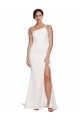 Outlet Long Sweep Train Crepe Prom Dress with Side Split and One Strap