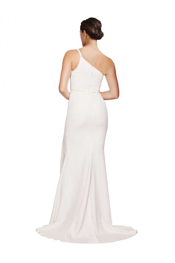 Outlet Long Sweep Train Crepe Prom Dress with Side Split and One Strap