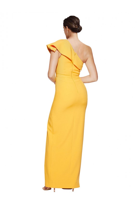 Outlet One Shoulder Floor Length Crepe Prom Dress with Thigh High Split