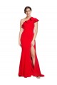Outlet One Shoulder Long Sweep Train Crepe Prom Dress with Thigh High Split