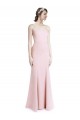 Outlet Square Neck Criss Cross Open Back Slim Crepe Prom Dress with Spaghetti Straps