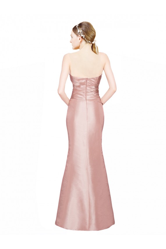 Outlet Long Strapless Stretch Satin Prom Dress with Pleats and Low Back