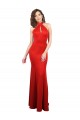 Outlet Halter Neck keyhole Front Back Long Stretch Satin Prom Dress