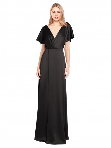 Outlet Cap Sleeves Open Back Long Stretch Satin Prom Dress