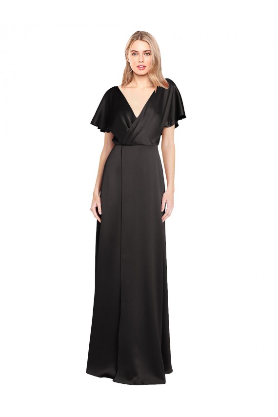 Outlet Cap Sleeves Open Back Long Stretch Satin Prom Dress