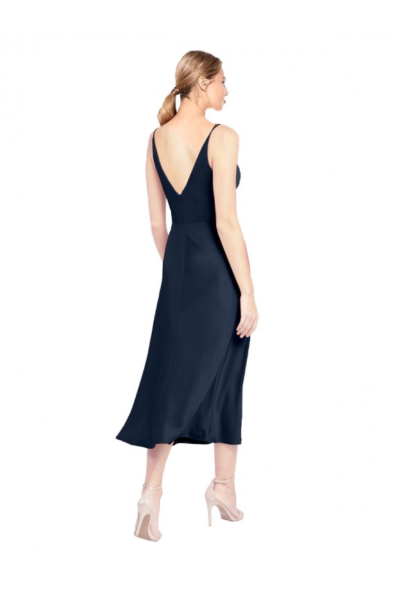 Outlet V-Neck Midi Length Short Stretch Satin Cocktail Prom Dress / Homecoming Dress V-Back