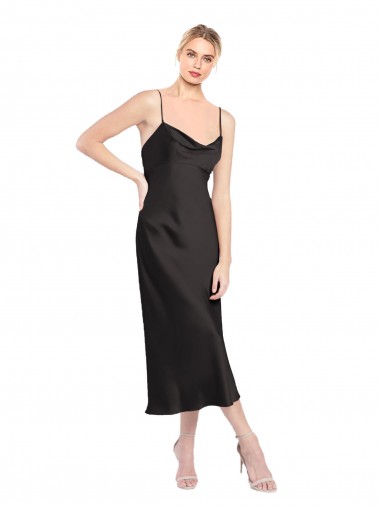 Outlet Cowl Neck Midi Length Short Stretch Satin Slip Cocktail Prom Dress / Homecoming Dress