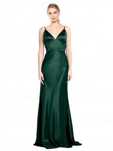 Outlet High V-Neck Long Full Length Sheath Stretch Satin Prom Dress