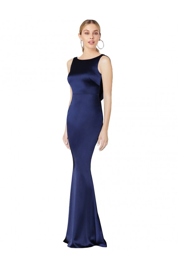 Outlet Sheath High Neck Stretch Satin Prom Dress Low Back