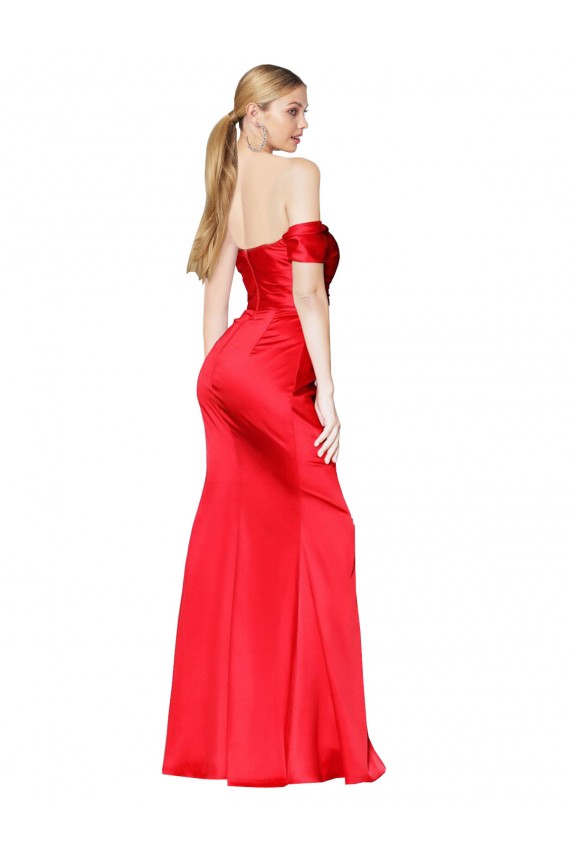 Outlet High Neck Off the Shoulder Stretch Satin Prom Dress with High Slit