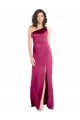 Outlet Sleek One Shoulder A-Line Long Stretch Satin Prom Dress with Spaghetti Straps Back