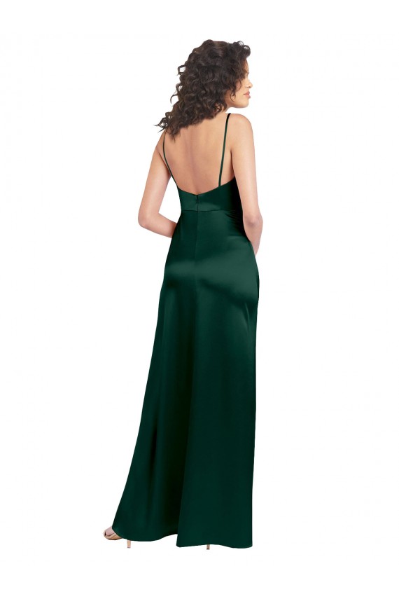 Outlet Long Slim Scoop Neck Stretch Satin Prom Dress with Open Back