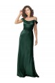 Outlet Off the Shoulder Sleeves Long Stretch Satin Prom Dress with Pleated Draped Neckline