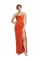 Outlet Front Cowl Neck Long Floor Length Stretch Satin Prom Dress with High Side Split