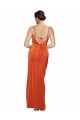 Outlet Front Cowl Neck Long Floor Length Stretch Satin Prom Dress with High Side Split