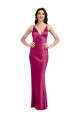Outlet V-Neck Spaghetti Straps Slim Stretch Satin Prom Dress with Low Scoop Back