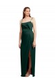 Outlet Sleek Straight Neckline Long Wrap Stretch Satin Prom Dress with Angled Pleats