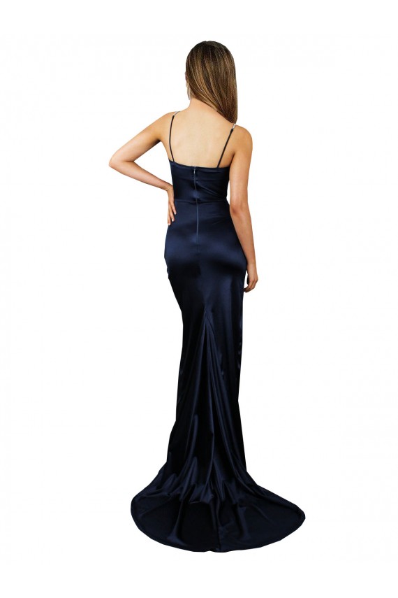 Outlet Pleated Sash Skirt Long Stretch Satin Prom Dress with High Slit