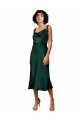 Outlet Spaghetti Straps Tie Shoulders Cowl Neck Short Midi Length Stretch Satin Cocktail Prom Dress / Homecoming Dress