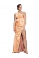 Outlet One Shoulder Ruched Stretch Satin Prom Dress with Thigh High Split
