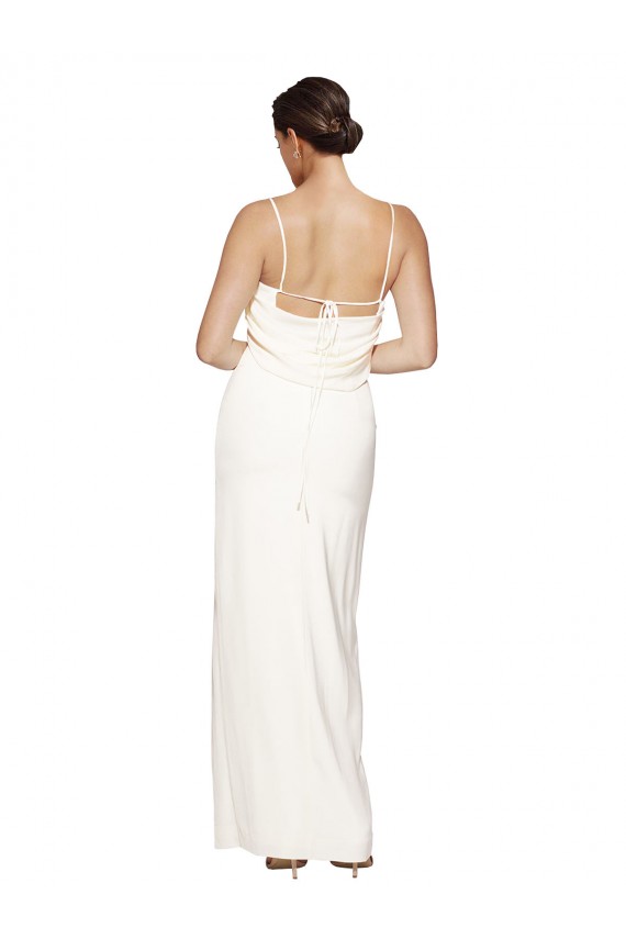 Outlet High Neck Stretch Satin Prom Dress with Low Back and Side Slit