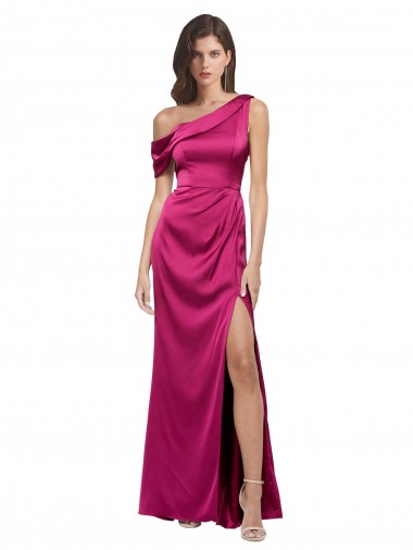 Outlet Off the Shoulder Short Sleeves Stretch Satin Prom Dress with Side Slit