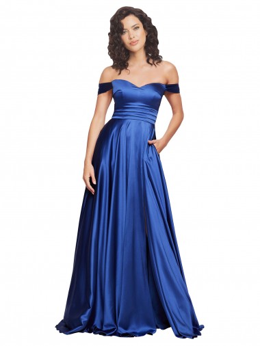 Outlet Ball Gown Off the Shoulder Sweetheart Stretch Satin Prom Dress