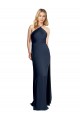 Outlet Halter Neckline Long Stretch Satin Prom Dress with Strappy Back and Side Slit