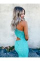 Outlet Mermaid One Shoulder Sleeveless Long Sweep Train Velvet Sequin Prom Dress