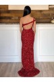 Outlet One Shoulder Sleeveless Long Sweep Train Velvet Sequin Prom Dress