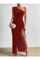 Outlet One Shoulder Sleeveless Long Floor Length Velvet Sequin Prom Dress with Slit