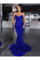 Outlet Mermaid Spaghetti Straps Sleeveless Long Sweep Train Velvet Sequin Prom Dress