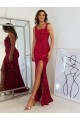 Outlet Square Neck Sleeveless Long Velvet Sequin Prom Dress with Slit