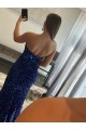 Outlet Strapless Sleeveless Long Sweep Train Velvet Sequin Prom Dress with Side Slit