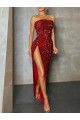 Outlet Strapless Sleeveless Long Floor Length Velvet Sequin Prom Dress High Side Slit