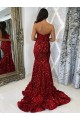 Outlet Sweetheart Sleeveless Long Court Train Velvet Sequin Prom Dress