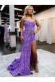 Outlet A-Line Sweetheart Sleeveless Long Velvet Sequin Prom Dress with Slit