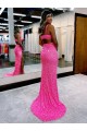 Outlet Long V-Neck Sleeveless Sweep Train Velvet Sequin Prom Dress with High Slit