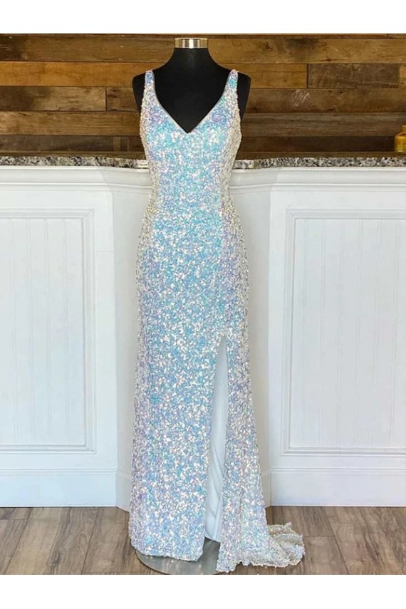 Outlet V-Neck Sleeveless Long Sweep Train Velvet Sequin Prom Dress